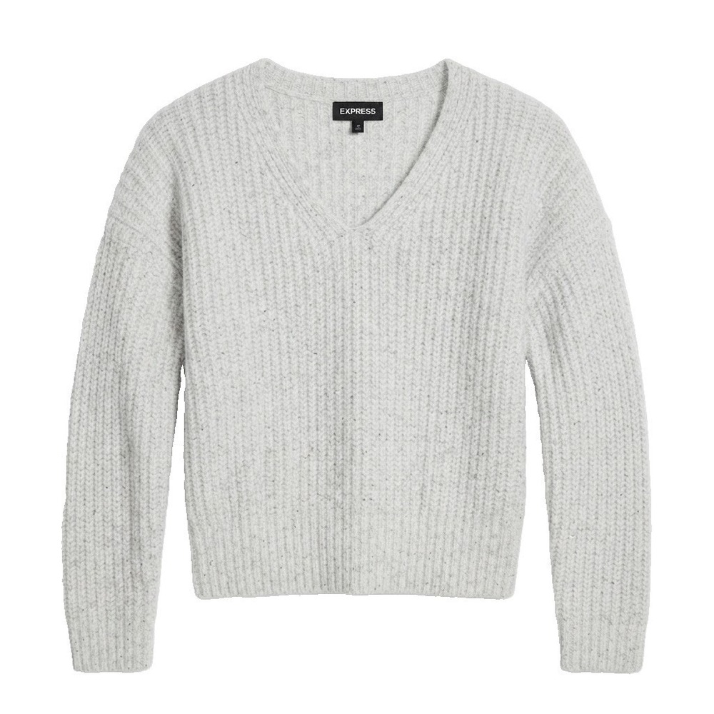 Express Women's Size XS Gray Chunky Soft Knit Sweater VNeck Pullover Long Sleeve